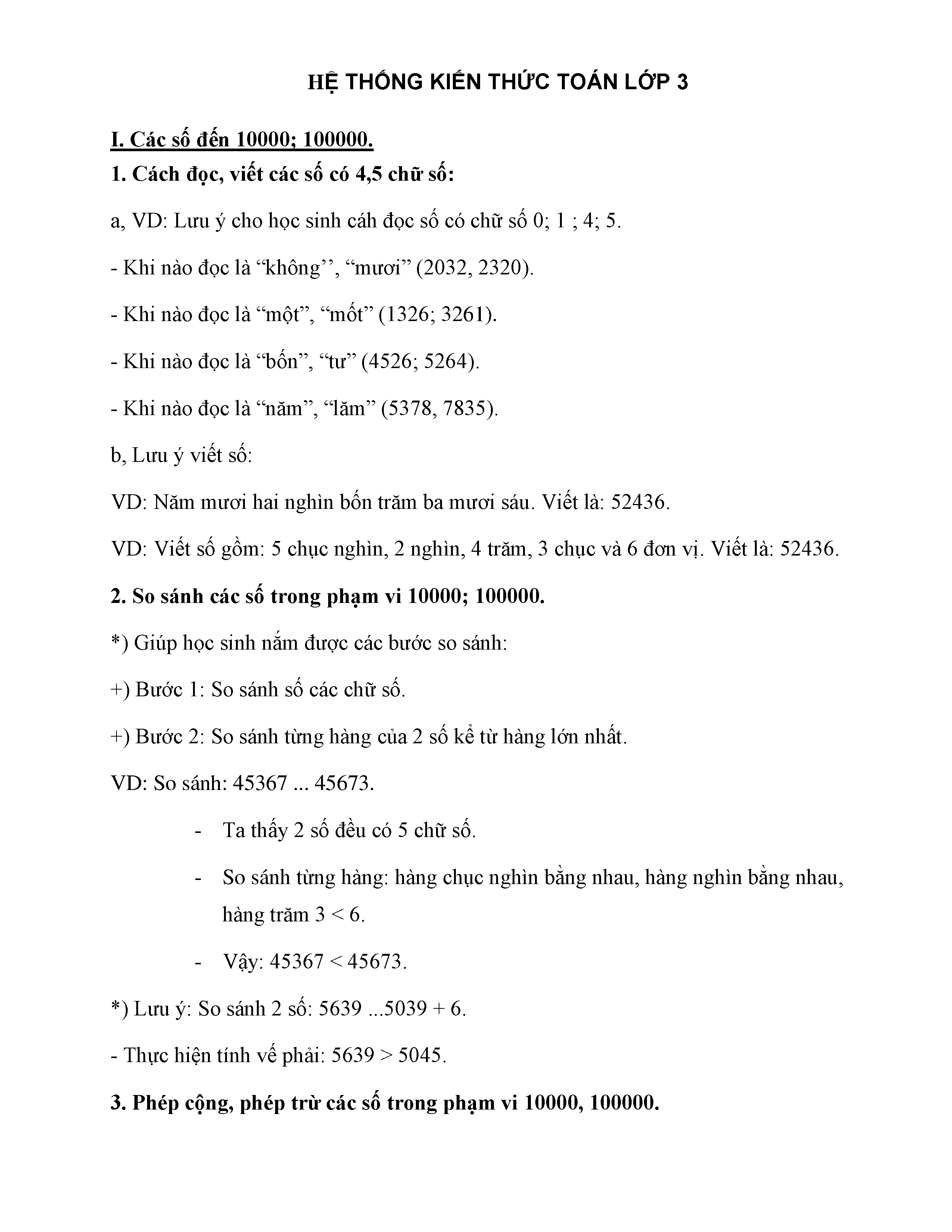 Các dạng toán cơ bản lớp 3
