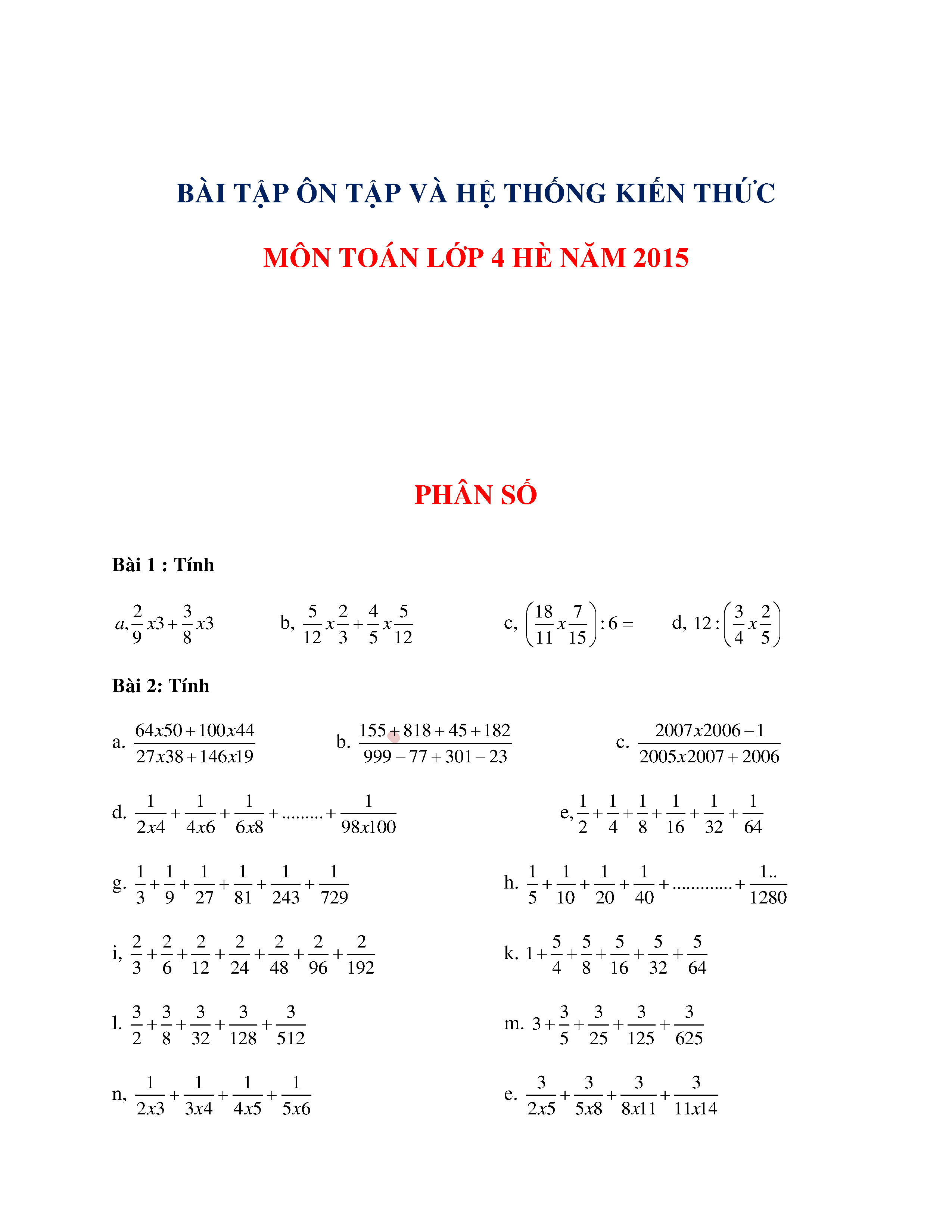 Các dạng toán lớp 4 thường gặp