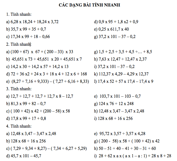 Các dạng toán tìm x lớp 5