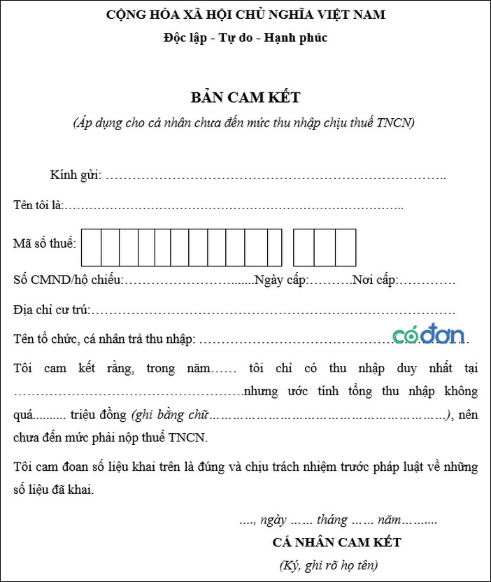 Mẫu Bản Cam Kết File Word Chuẩn, Dễ Sử Dụng Gallery 1
