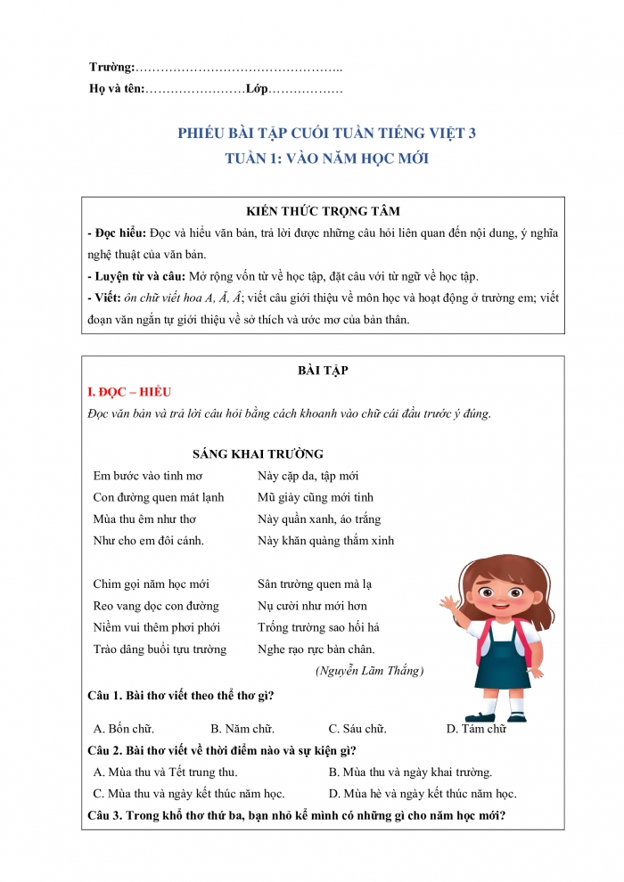 Phiếu Bài Tập Tiếng Việt Lớp 3 Chân Trời Sáng Tạo: Tổng Hợp Tài Liệu & Hướng Dẫn Gallery 1