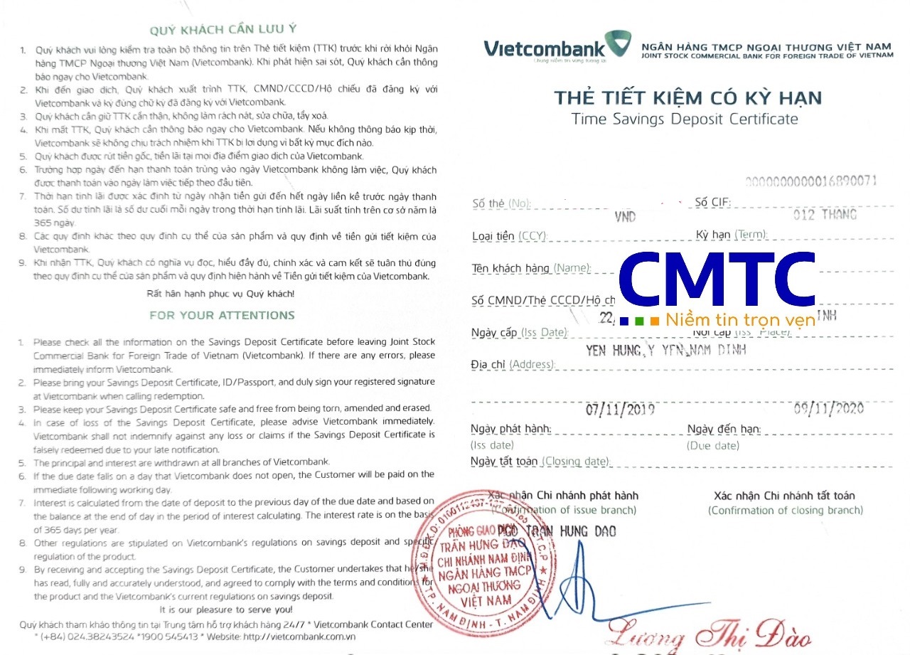 Mẫu Sổ Tiết Kiệm Vietcombank Gallery 1