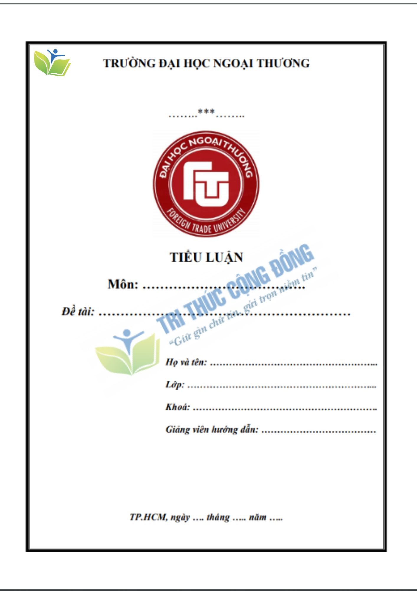 Mẫu Bìa Tiểu Luận Chuẩn & Hướng Dẫn Chi Tiết Gallery 2