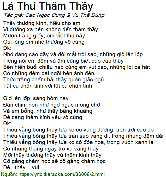 Mẫu Lá Thư Gửi Thầy Giáo Karaoke Chuẩn Nhất Gallery 1