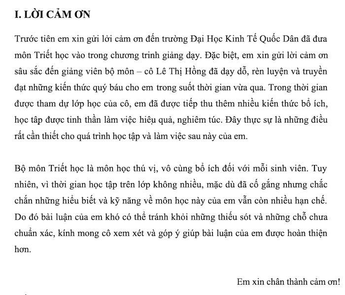 Mẫu Lời Cảm Ơn Trong Tiểu Luận Hay Và Chuyên Nghiệp Gallery 1