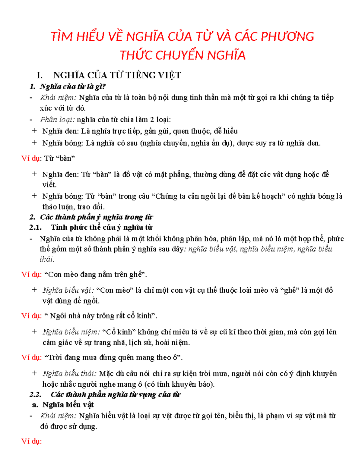 Các Phương Thức Chuyển Nghĩa Của Từ