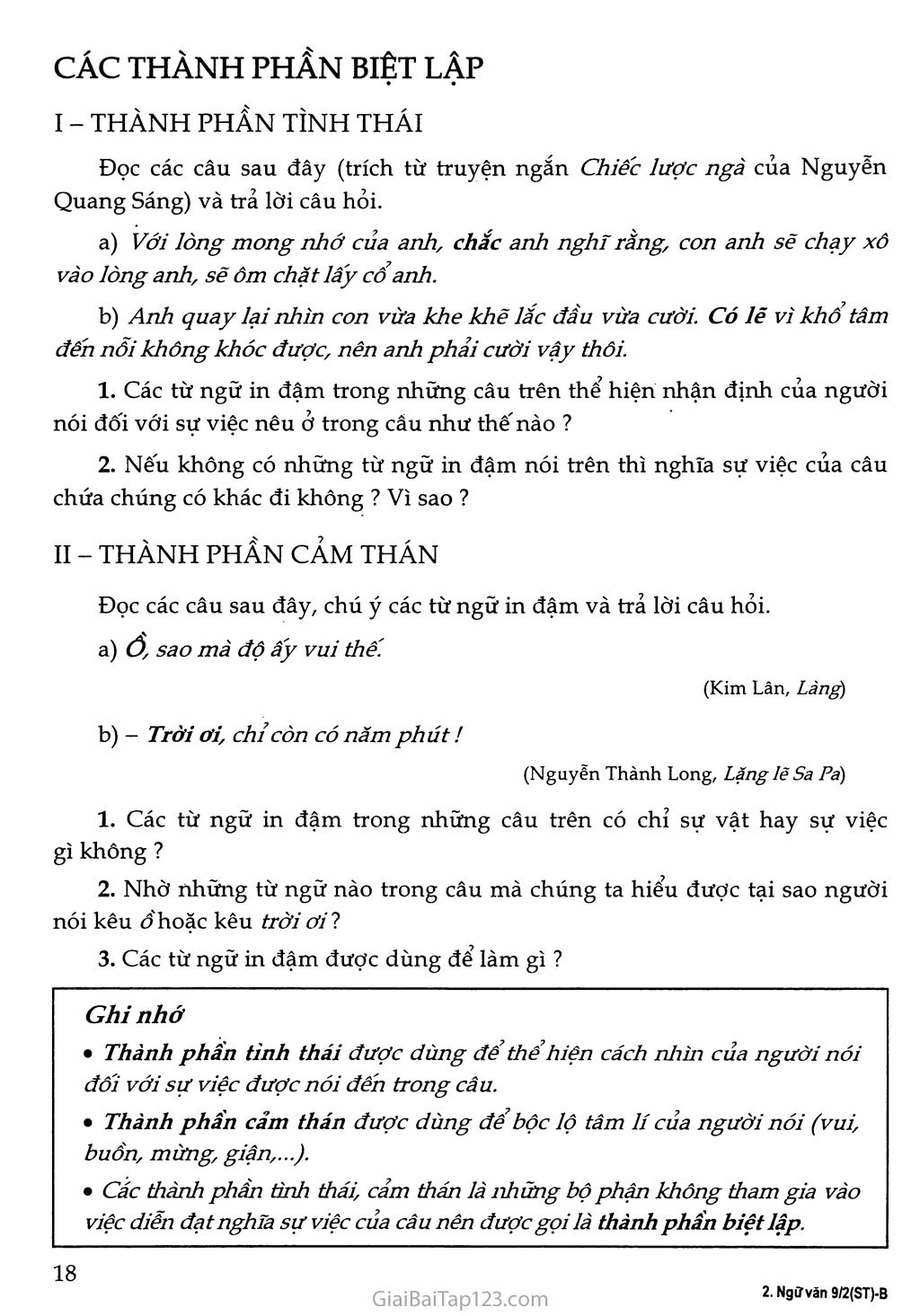 Thành Phần Biệt Lập Trang 18: Khám Phá Các Thành Phần Ngữ Pháp