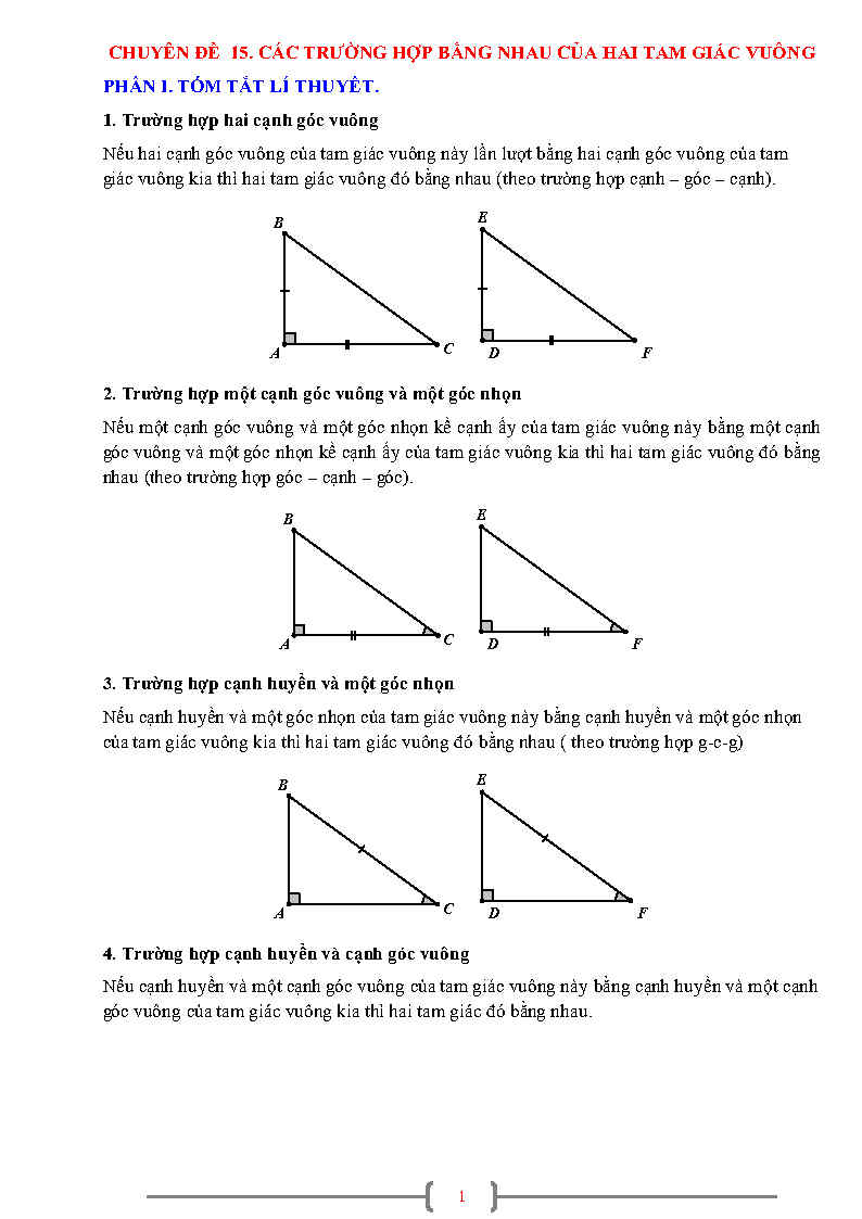 Các Trường Hợp Tam Giác Vuông Bằng Nhau