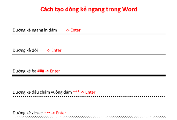 Cách tạo đường gạch ngang trong Word Gallery 2