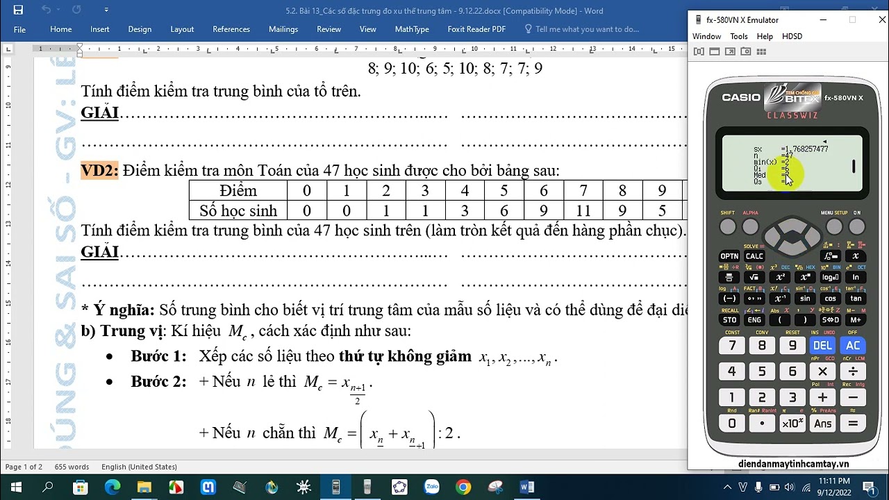 Cách bấm máy tính số trung vị 570