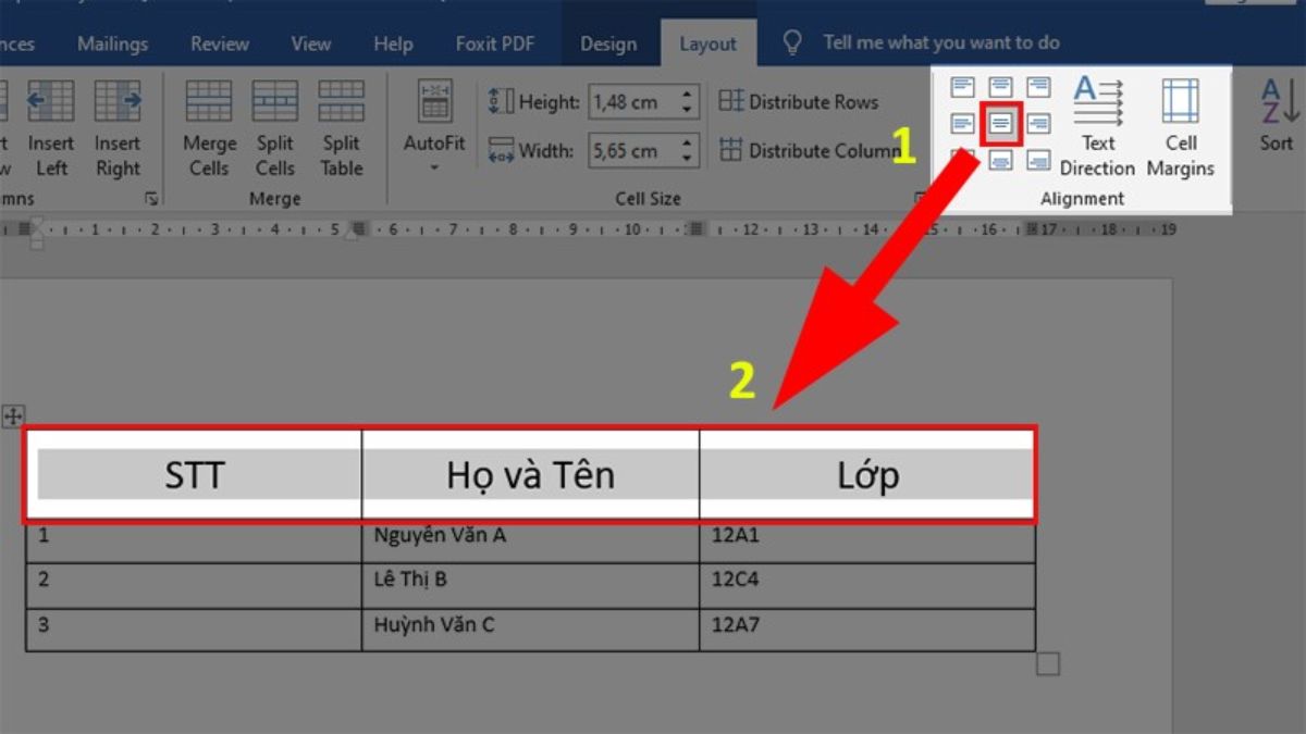Cách căn giữa ô trong Word 2016
