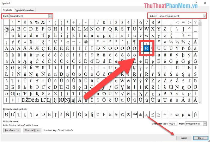Ký hiệu Phi trong Word Gallery 1
