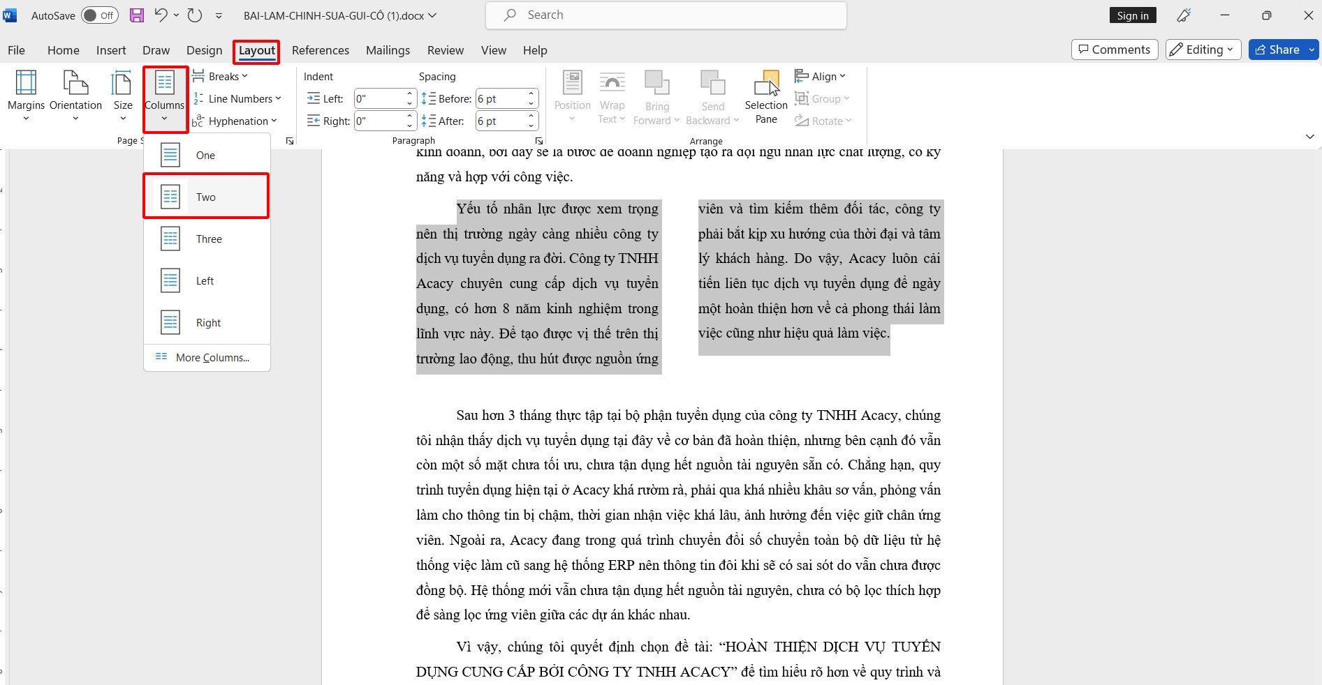 Cách Chia Đôi Đoạn Văn Trong Word
