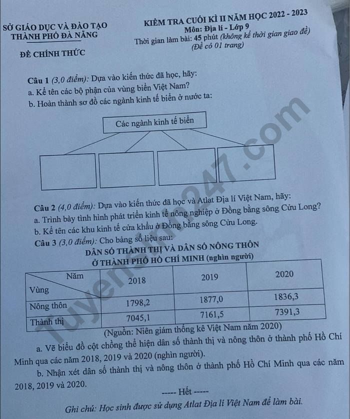 Đề thi học kì 2 Địa 9 Đà Nẵng 2019-2020 Gallery 1
