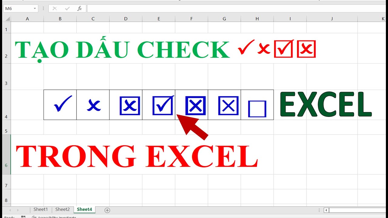 Cách đánh dấu tích trong ô vuông có sẵn