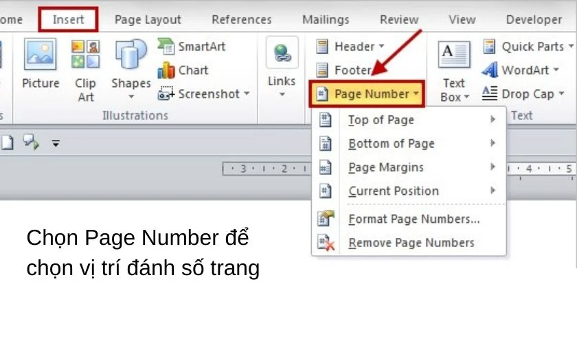 Cách đánh số trang trong Word từ trang 2