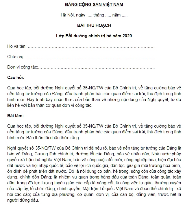 Cách Làm Bài Thu Hoạch Đạt Điểm Cao