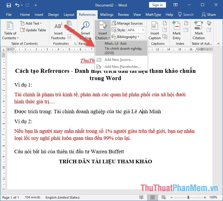 Cách tạo danh mục tài liệu tham khảo trong Word