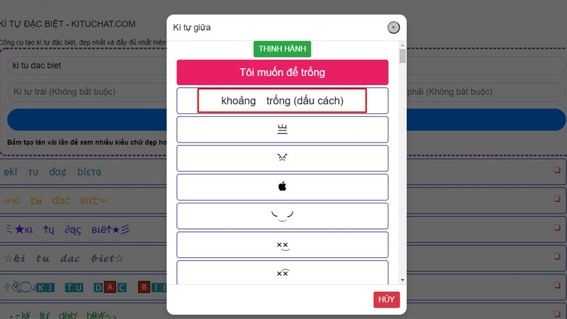 Kí tự đặc biệt có khoảng cách Gallery 1