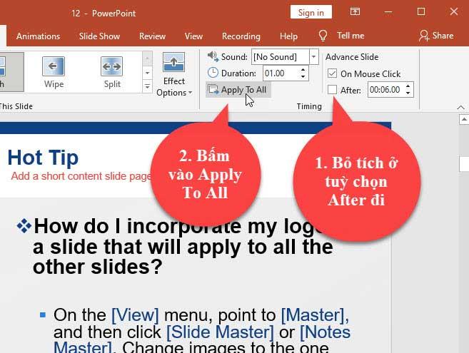 Cách tắt chế độ tự chuyển slide trong PowerPoint Gallery 1