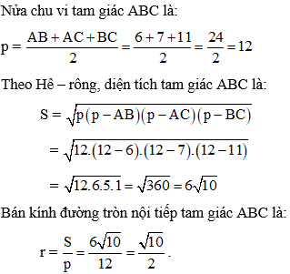 Cách tính bán kính đường tròn nội tiếp