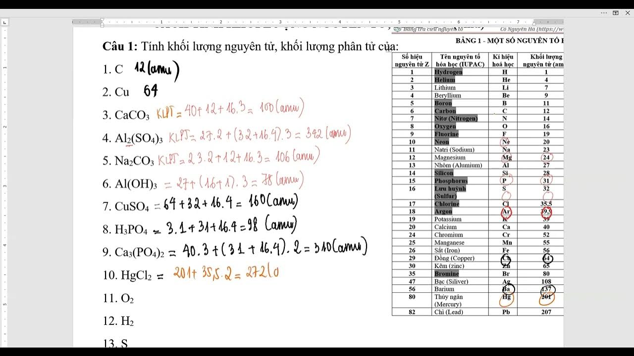 Cách Tính Khối Lượng Nguyên Tử Lớp 7