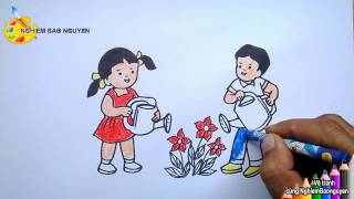 Cách Vẽ Con Người Đang Tưới Cây Đơn Giản