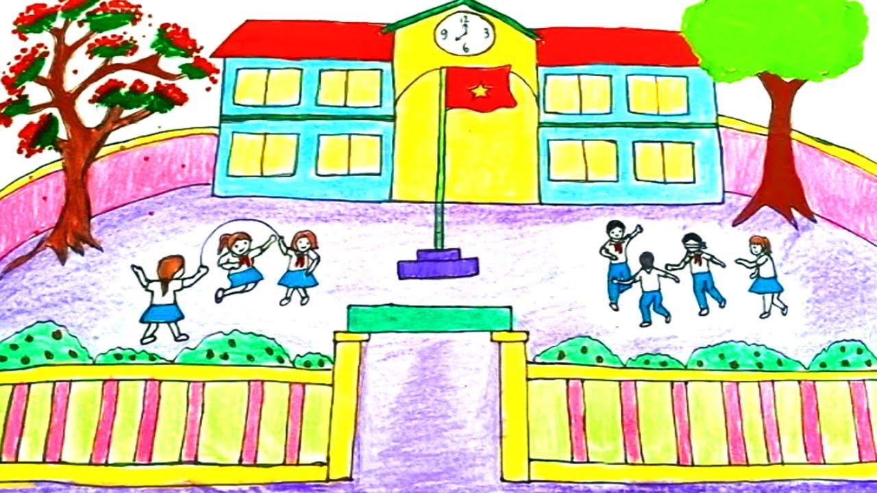 Cách Vẽ Sân Trường Đơn Giản và Chi Tiết