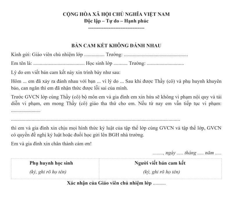 Cách Viết Bản Cam Kết Đánh Nhau