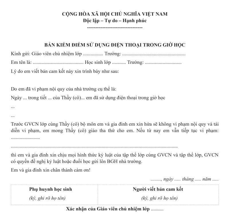 Cách Viết Bản Cam Kết Khi Bị Điểm Kém