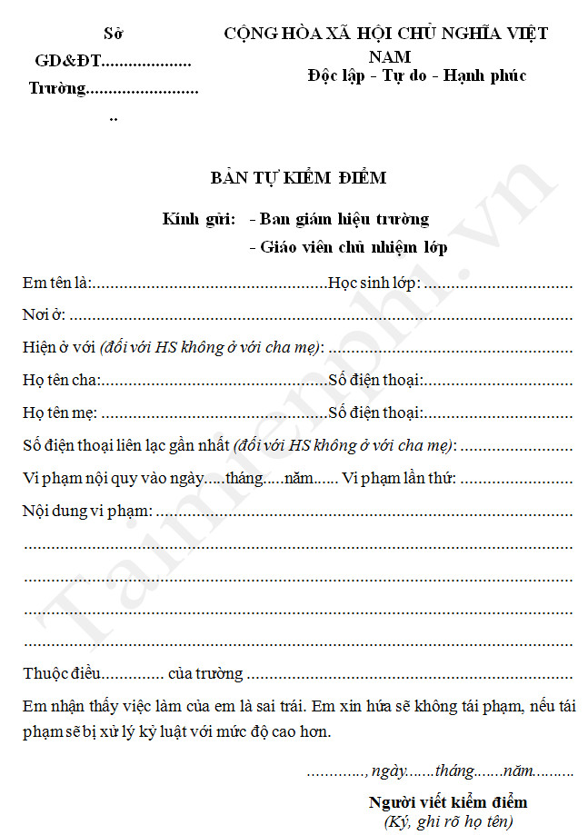 Cách Viết Bản Kiểm Điểm Không Thuộc Bài Cũ