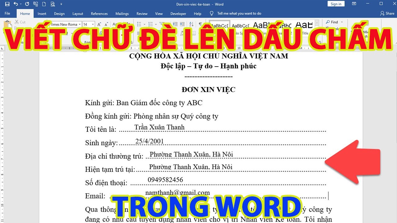 Cách Viết Chữ Đè Lên Dấu Chấm Trong Word
