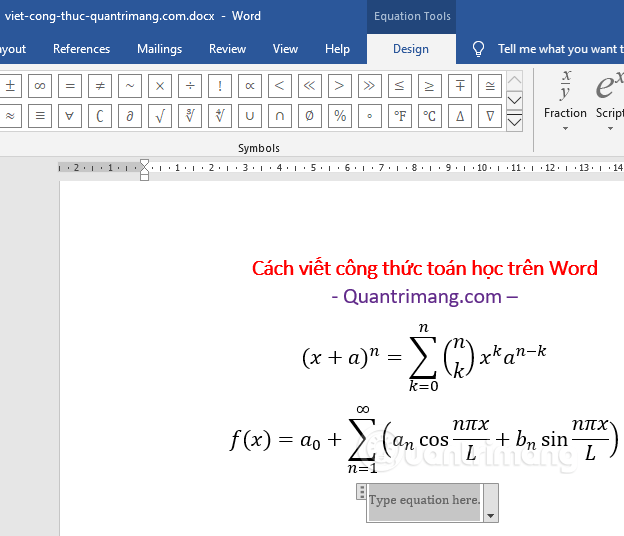 Cách Viết Công Thức Toán Học Trong Word Gallery 2