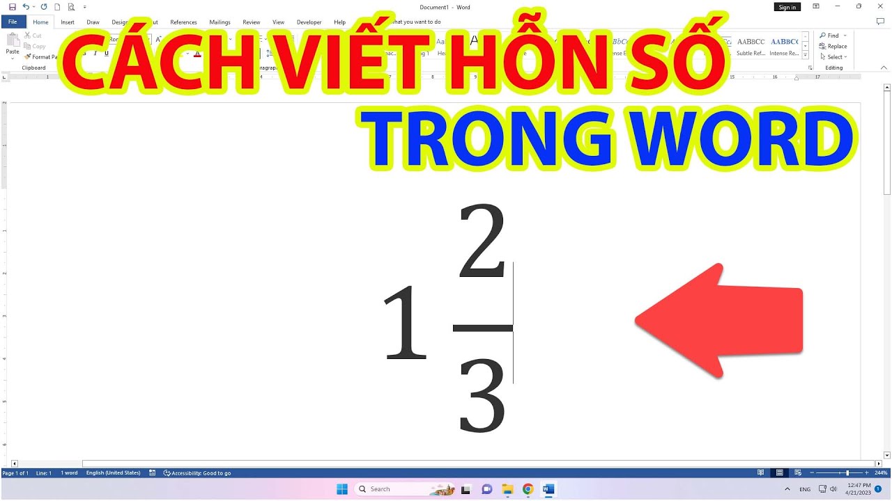 Cách viết hỗn số trong Word