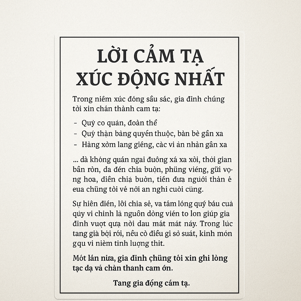 Mẫu Lời Cảm Tạ Sau Đám Tang Gallery 1