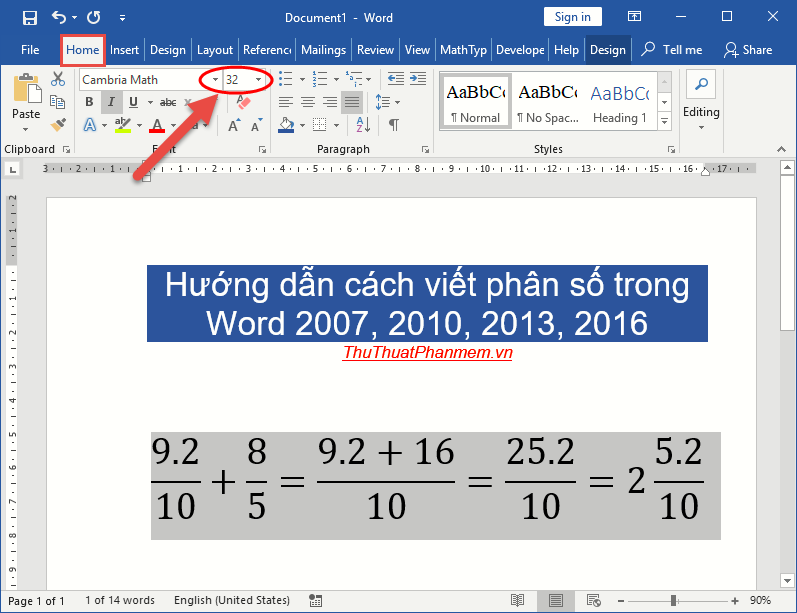 Cách viết số thập phân trong Word