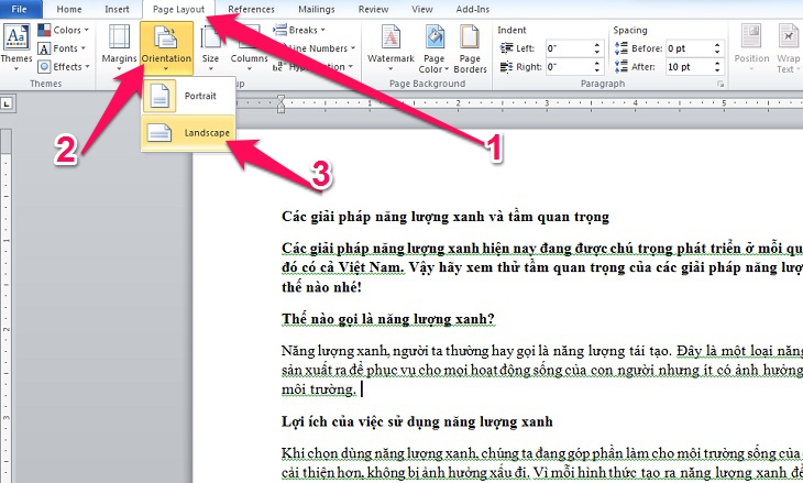 Xoay ngang một trang bất kỳ trong Word Gallery 1