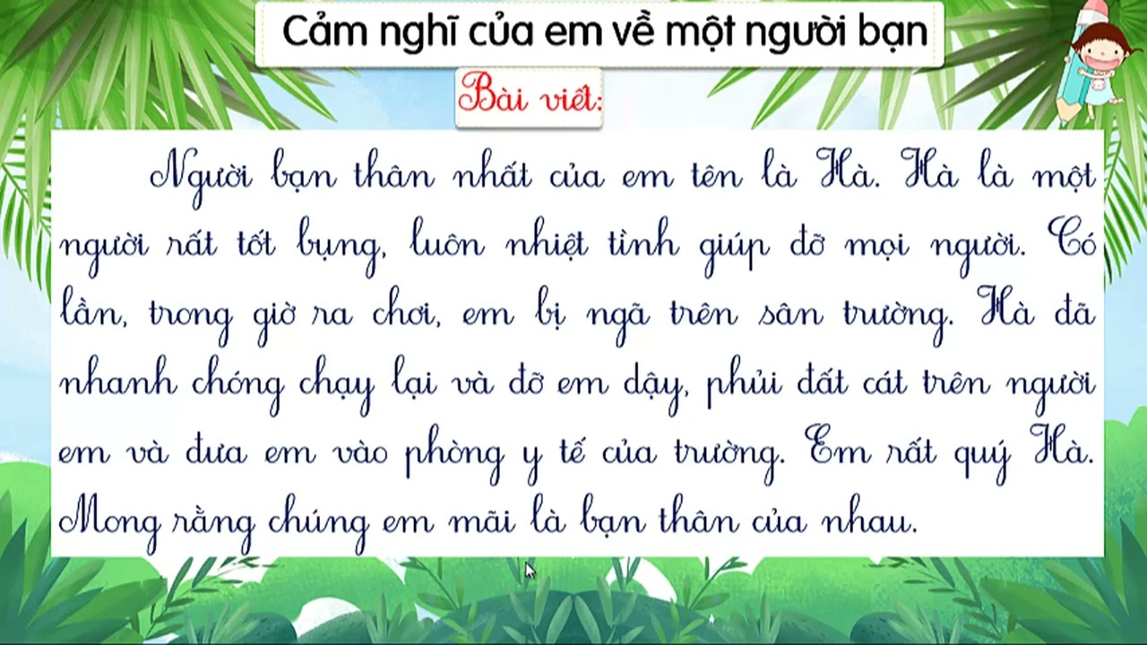Cảm nghĩ của em về một người bạn