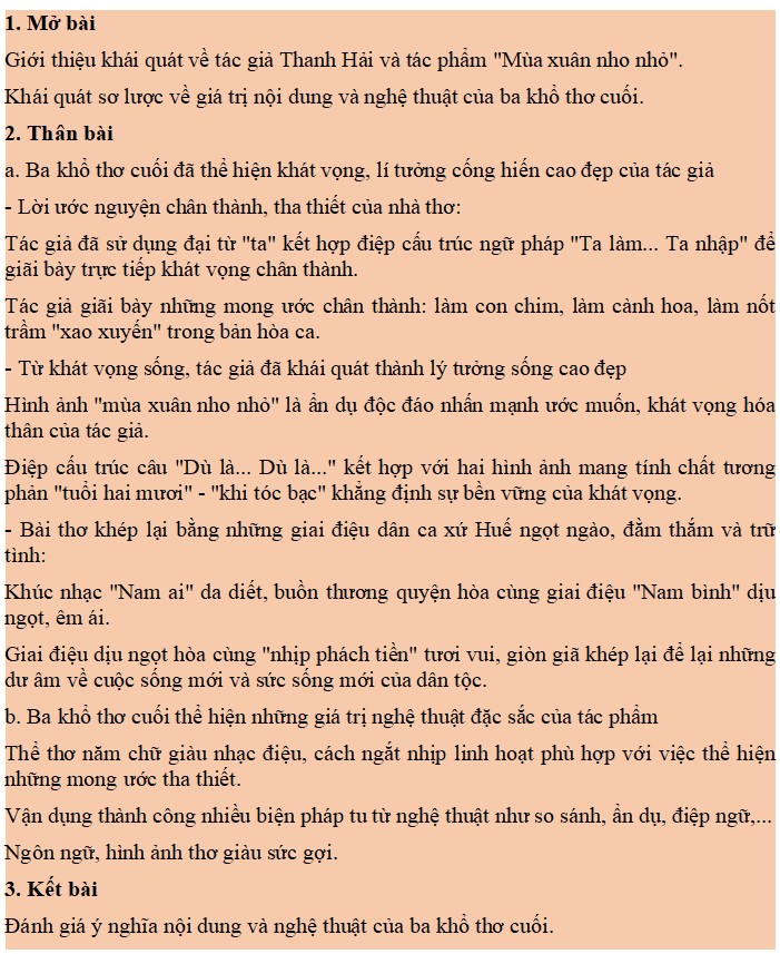 Cảm nhận 3 khổ thơ cuối bài Mùa xuân nho nhỏ