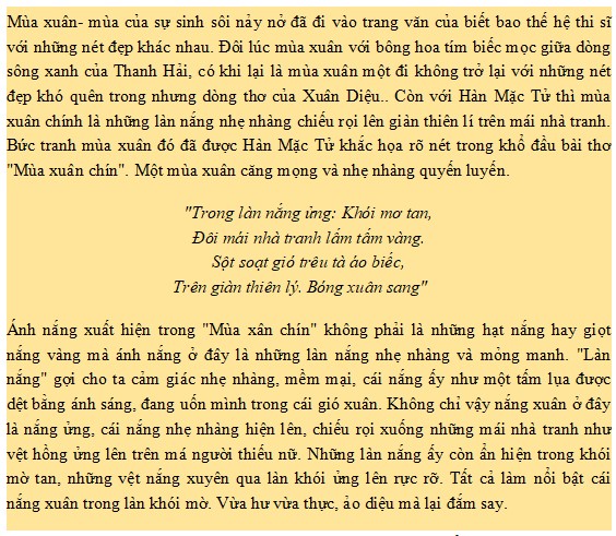 Cảm nhận bài thơ Mùa xuân chín