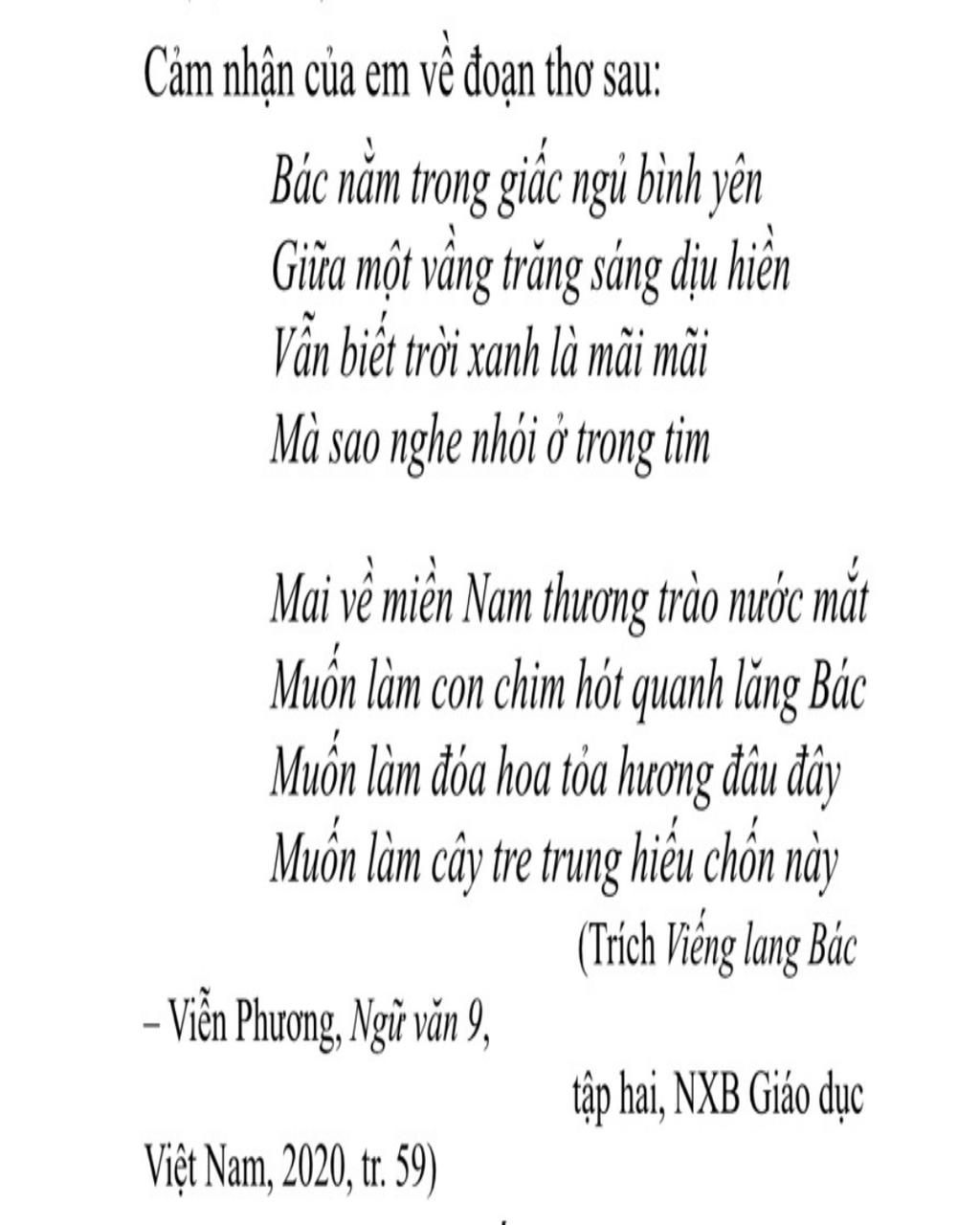 Cảm nhận về đoạn thơ "Bác nằm trong giấc ngủ bình yên"