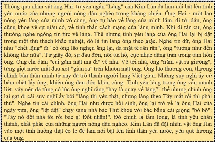 Cảm nhận về ông Hai trong bài Làng