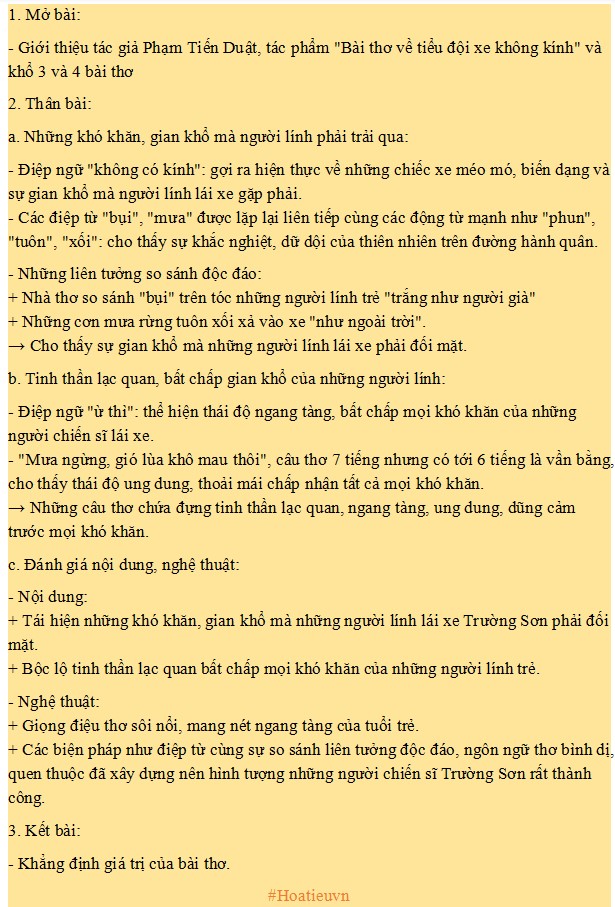 Cảm nhận về 3 khổ thơ cuối bài thơ về tiểu đội xe không kính