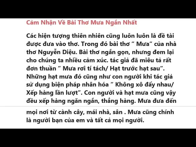 Cảm nhận về bài thơ Mưa của Nguyễn Diệu