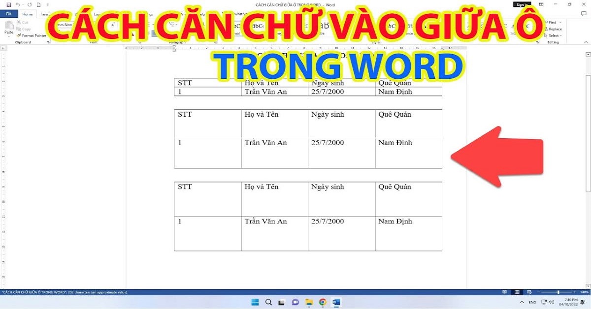 Cách căn giữa ô trong Word 2016 Gallery 1