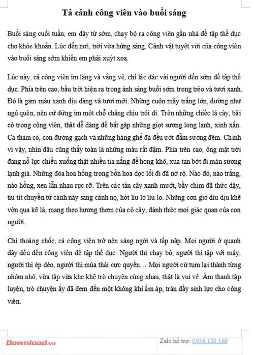 Bài Văn Tả Cảnh Công Viên Lớp 5 Ngắn Nhất Gallery 1