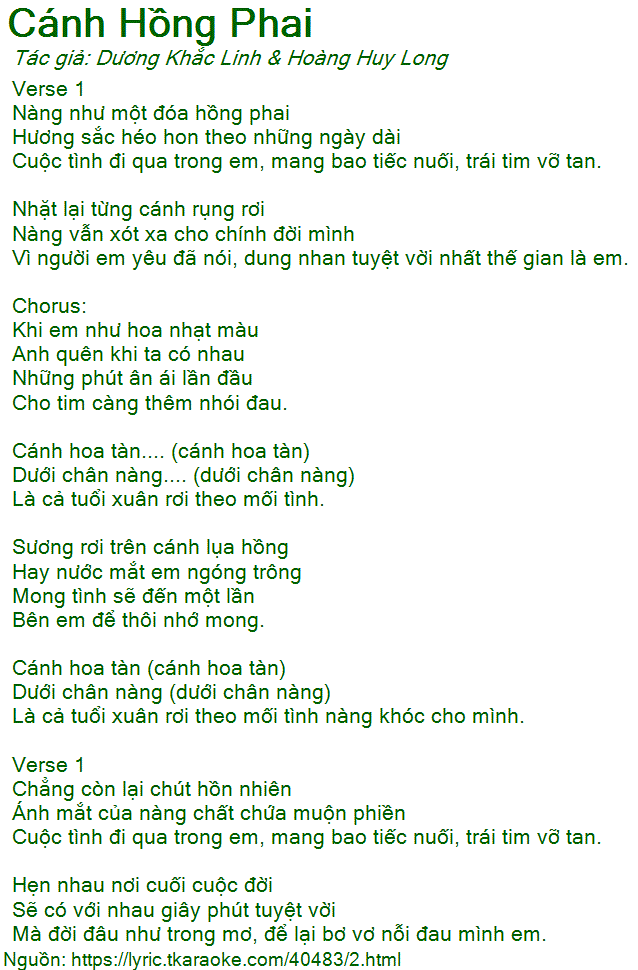 Cánh Hồng Phai Lời Bài Hát
