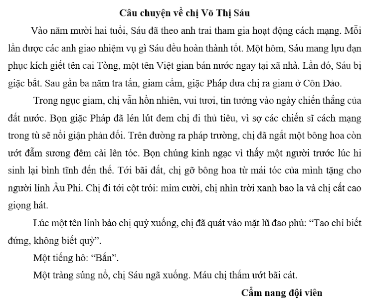 Câu chuyện về chị Võ Thị Sáu lớp 4