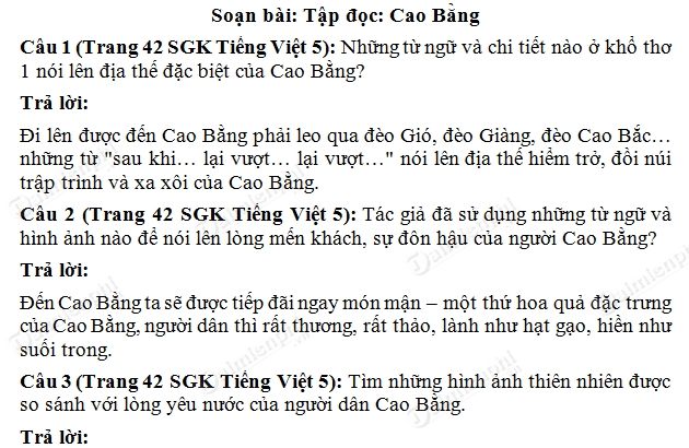 Soạn bài tập đọc Cao Bằng Gallery 2