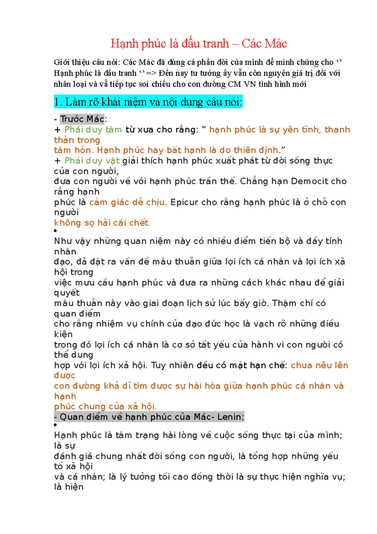 Hạnh phúc là đấu tranh - Quy luật nào trong phép biện chứng duy vật?